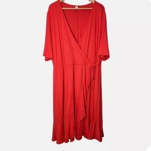 Old Navy Wrap Dress Coral Orange Ruffle
Short Sleeve Midi
Size 1X Plus